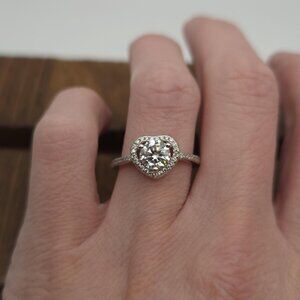 Size 8 Sterling Silver Single Round Moissanite Diamond Heart Ring A1139